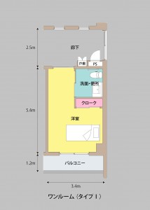 ①ワンルーム(タイプⅠ) ★ - コピー